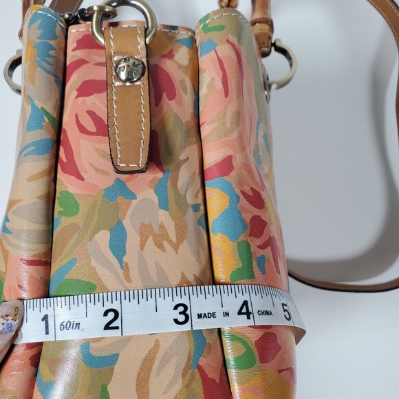 Patricia Nash Purse Watercolor Brown Leather Floral Bamboo Handle Crossbody - Picture 8 of 11